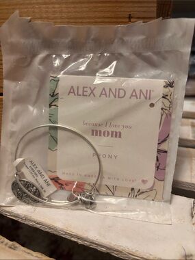 Alex and Ani Silver Peony Mom Expandable Bangle